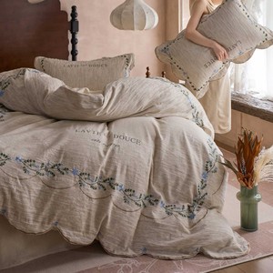 Juego de Ropa de Cama de Lino Suave y Transpirable, Bordado Floral <span class=keywords><strong>Vintage</strong></span>, Borde Festoneado, Sábanas de Lujo al por Mayor - Product Image 5