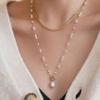 Mode minimaliste perles d'eau douce OT fermoir serrure collier femmes lumière luxe conceptions perle charme clavicule chaîne collier