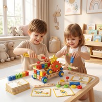 Juguetes Educativos Montessori de Madera Personalizados, Bloques de Construcción con Tuercas y Pernos, Engranajes Desmontables, Tarjetas de Papel STEM