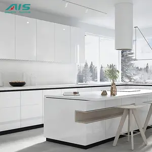 Juego de muebles de cocina Modular de lujo, color blanco mate, alto brillo, diseño de islas, 2022