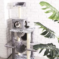 Produit pour Animaux Chat Arbre à Chat Bois Moderne Gris Haut Multi-Niveaux du Sol au Plafond Tour pour Chat en Bois