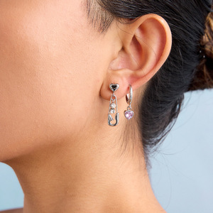 ต่างหู huggie ต่างหูสีชมพูเซอร์โคเนียมรูปหัวใจหยดน้ำตาเป็นหนามเตยใส่ได้ทุกวันต่างหูห้อยทำจากสแตนเลส - Product Image 3