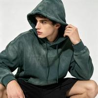Hoodie Pria Custom Logo Vintage Acid Washed Berat, Model Polos, Grosir