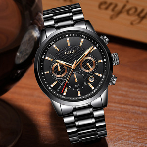 Montre analogique LIGE 9866 pour homme, classique, multifonctionnelle, affichage du calendrier, quartz, boîtier en alliage, bracelet en acrylique, étanche, lumineuse - Product Image 2