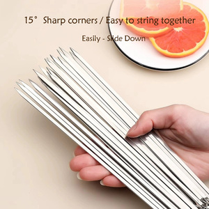 Brochetas de barbacoa planas de acero inoxidable, brochetas de metal reutilizables para <span class=keywords><strong>kebab</strong></span> con diseño antideslizante, brochetas para barbacoa al aire libre - Product Image 3