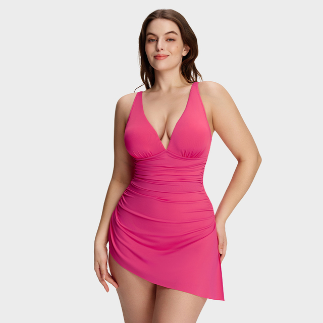FlowFlair Side Tie Swim Dress Women Push up One-Piece V Neck Swimsuit with Tummy Control Eco-Friendly