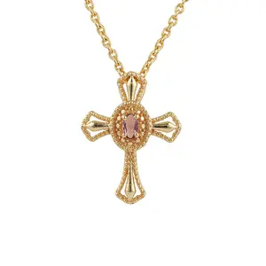 紫色紫水晶宝石项链十字吊坠魅力饰品镀金手设计师链吊坠饰品礼物母亲
