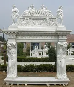 Hand Carved Indoor Modern Double White Marble Stone Figure Fire Place Fireplaces Frame Manteles Surrounds For Sale