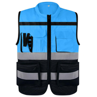 Gilet de sécurité en polyester noir de classe 2 ANSI avec poches zippées et bandes réfléchissantes pour les mécaniciens et les ouvriers du bâtiment