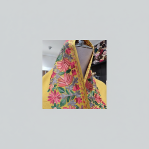yellow Kashmiri <b>Shawl</b> in <b>Wool</b> with Classic Embroidery for Bridal Wear and Winter Ethnic Fashion - Product Image 1