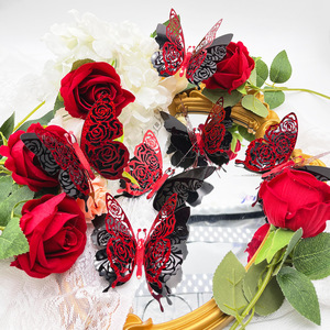 Set di 6 Adesivi Murali 3D a Doppio Strato a Forma di Farfalla per San Valentino, Decorazioni Dorate Glitterate con Adesivo - Product Image 3