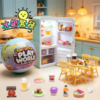 46 pièces de mini-mondes de jeu, boîte mystère, mini-réfrigérateur jouet avec lumières, mini-accessoires alimentaires pour ensemble de cuisine pour enfants