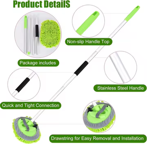 Vadrouille de lavage de voiture en microfibre Chenille écologique avec brosses de lavage de voiture en microfibre à poteau extensible en acier inoxydable - Product Image 4