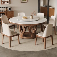 Ensemble de table à manger ronde en bois massif et pierre frittée pour petits espaces