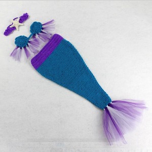 Tenue de photographie en coton pour enfants, costume de sirène de studio avec personnage Echo, tenue tricotée violette pour séance photo de bébé - Product Image 2