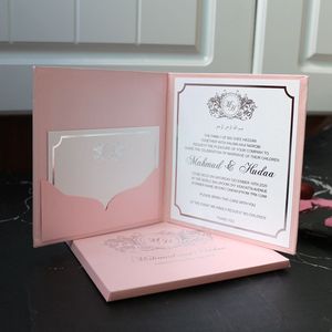 Élégantes cartes d'invitation de <span class=keywords><strong>mariage</strong></span> en carton rigide rose pailleté argenté avec enveloppe - Product Image 2