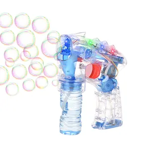 Summer Outdoor Battery Operated Lighting Pistolet à bulles transparent pour l'espace Pistolet à bulles automatique pour enfants avec bouteille Solution