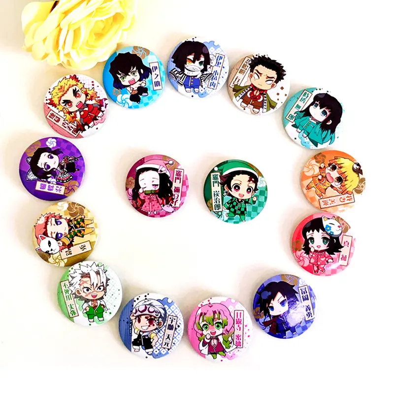 Borracha anime personalizada, tamanho feito sob encomenda 32mm 37mm 44mm 58mm círculo botão de estanho