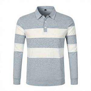 Rugby Shirt for Men Long Sleeve Striped <b>Polo</b> Shirt Casual Color Blocked Knitted Full Sleeve Button Down Collar Spring Wear - Product Image 1