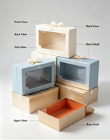 Boîte Cadeau Pliante Écologique et Réutilisable Bleu Brume avec Fenêtre Transparente et Compartiment Visuel