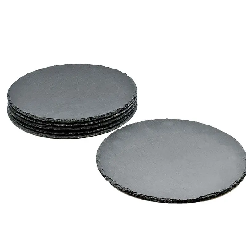 Groothandel Placemat Servies Natuurlijke Zwarte Ronde Slate Sushi Plaat Voor Voedsel Serveren