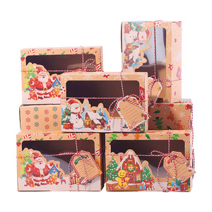 DAMAI Christmas European Style New Kraft Paper Cookie Box Square Christmas Gingerbread Candy Gift Color PVC Window Cookie Box - Product Image 1
