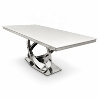 Meubles de salon, table à manger en verre moderne de luxe, ensemble en acier inoxydable argenté, table rectangulaire de 180 cm, tables de banquet de mariage