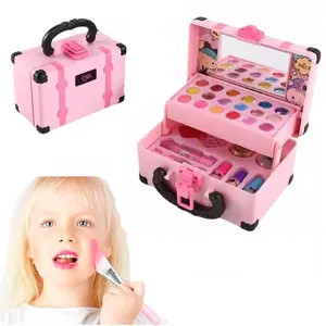 Çocuklar için makyaj seti oyuncak kozmetik güzellik seti yıkanabilir gerçek tırnak sanat ruj bavul oyuncak makyaj kız oyuncaklar oyna Pretend
