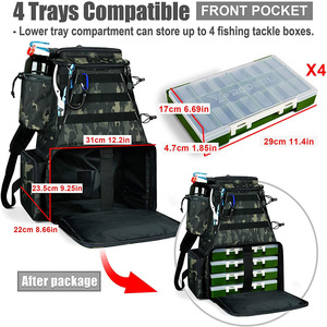 Sac à dos de pêche en tissu Oxford 600D avec plusieurs compartiments pour le rangement de cannes à pêche, moulinets et lignes, utilisation en extérieur unisexe - Product Image 3