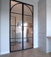 Puertas de vidrio de hierro y acero de metal de estilo francés Diseño de puertas y ventanas de vidrio de arco