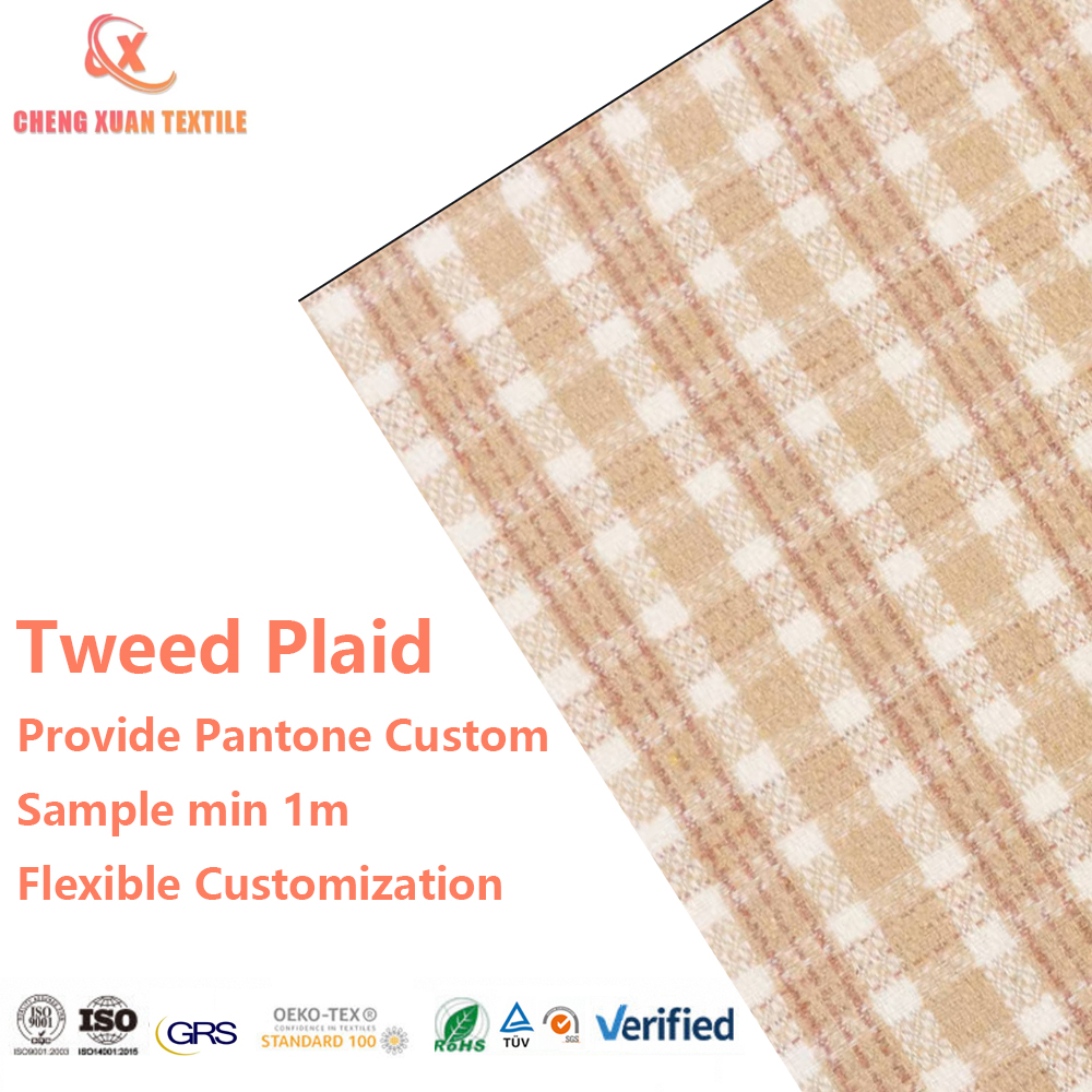 Fall Must-Have Wrinkle Resistant Tweed Plaid Patterns Pastel Earth Tones for Garment Fits Blazers Pants Minimum Order One Meter