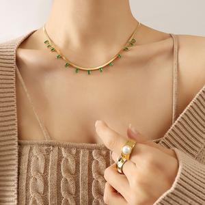 <span class=keywords><strong>Alin</strong></span> Plaqué Or Pierres Imperméables Bijoux en Acier Inoxydable Pour Femmes Collier Cadeau Spécial Accessoires Pour Filles - Product Image 3