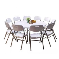 4ft 6ft 8ft Günstige Outdoor Picknick Klapptisch Mit Metall Klapp beinen tragbare Kunststoff runden Klapptisch und Stuhl für die Veranstaltung
