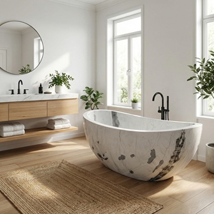 อ่างอาบน้ำรูปวงรีสุดหรูสั่งทำพิเศษ วัสดุไวโอลากัสสีขาว สำหรับแช่ตัวแบบลอยตัว เหมาะสำหรับห้องน้ำในบ้านหรือวิลล่า - Product Image 6