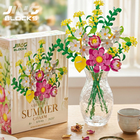 Dekorasi Ruang Tamu Rumah DIY Baru: Set Blok Bangunan Buket Musim Panas Warna-warni-Bunga Hyacinth Buatan, Bunga Teratai, Anthurium-Hadiah