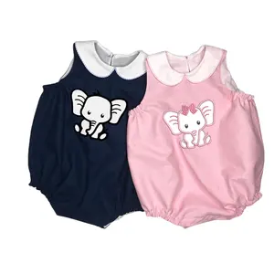 Pagliaccetti senza maniche con colletto peter pan summer baby body elefante ricamo baby bubble