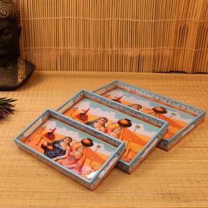 Bandeja de Servir de Madera Artesanal con Estampado Rajastaní, Bandeja Tradicional Étnica para Té y Café, para Decoración del Hogar y Regalos - Product Image 2