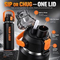 Bouteille d'eau isotherme 2-en-1 en acier inoxydable avec couvercle à clapet verrouillable et logo personnalisé OEM ODM