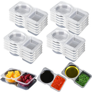 Contenedor de condimentos de doble compartimento con tapas Caja de salsa desechable para salsas para llevar Aceite de inmersión Vinagre Caja de salsa de Chile - Product Image 1