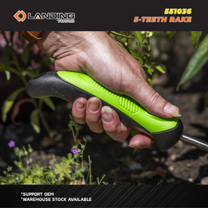 Râteau à main de jardin robuste en acier inoxydable à 5 dents avec poignée ergonomique souple pour le désherbage, le desserrage du sol et le nettoyage des feuilles - Product Image 4