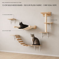 Système d'escalade mural pour chat en bois massif avec étagères en corde de sisal, hamac et griffoir, mobilier mural pour chat d'intérieur