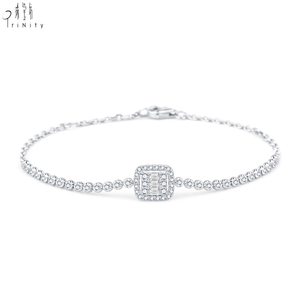 18K <b>White</b> Gold Charm <b>Bracelet</b> for Women Most Popular Geometric Square Design with Natural Diamonds Parties Weddings Gifts - Product Image 1