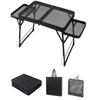 Table pliante robuste en maille de fer avec extensions et pieds réglables pour barbecue et camping en extérieur