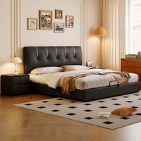 Lit de rangement moderne JUNYUHAO JCM-Y12, taille King, revêtement en cuir, mousse haute densité, certifié E0, structure en pin