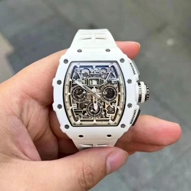 Men's Luxury Racing Sports Watch White Ceramic Barrel-Shaped Case 011 High-Quality Fully Skeleton Automatic Mechanical Watch