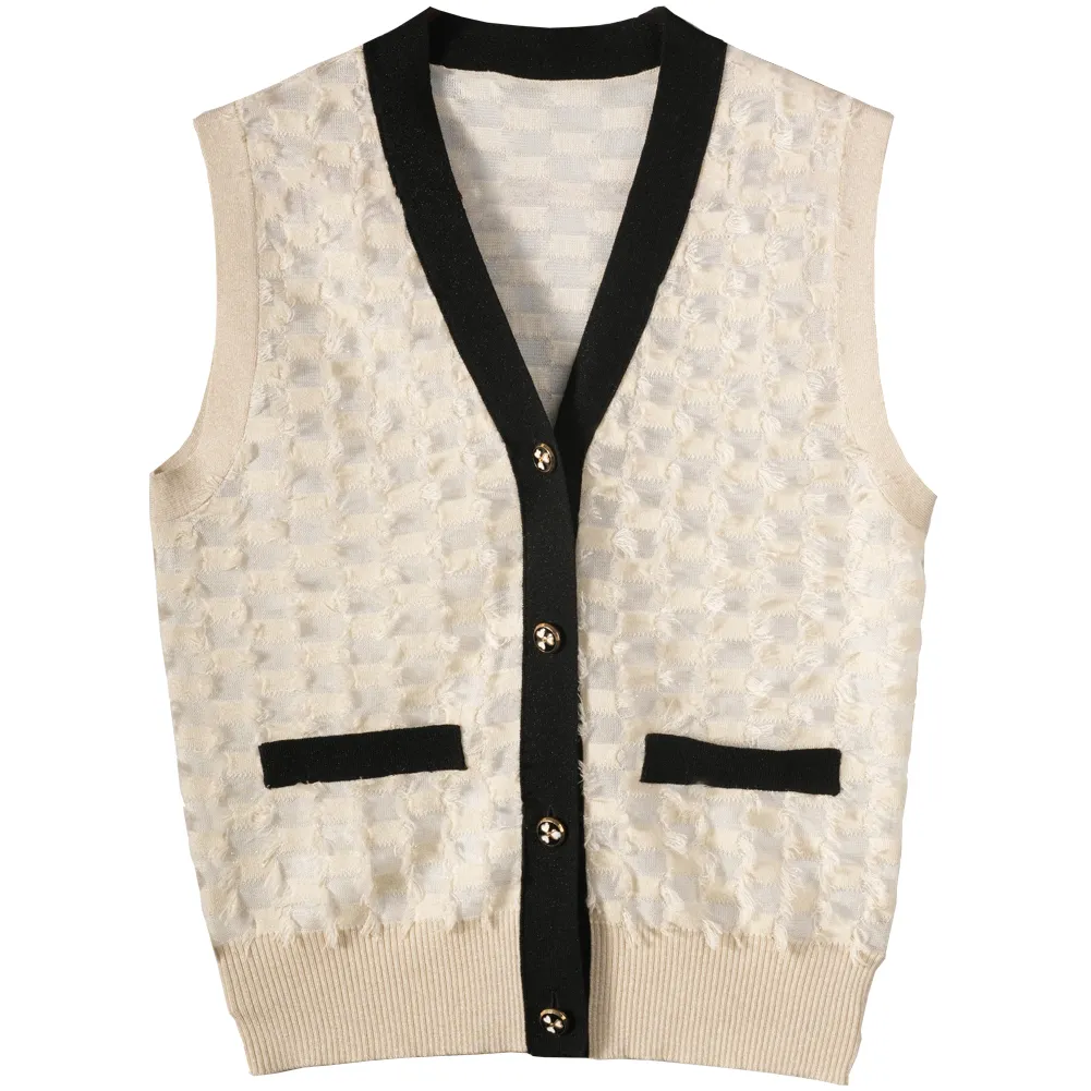 Top Fashion 14 Gg Office Lady Laine/Acrylique Été V Autres Manches Cardigans Minces Gilet Sans Manches