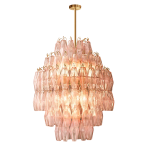 Lámpara de Araña de Cristal con Diamantes Facetados Rosados Estilo Medieval Francés, Lámpara Colgante de Lujo para Salón, Comedor o Techo Alto - Product Image 1