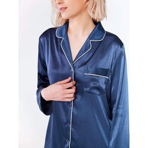 Conjunto de pijama de seda satinada para mujer, de manga larga, con botones, 2 piezas, ropa de dormir suave - Product Image 5