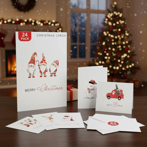 Paquete de 24 Tarjetas de Felicitación Navideñas con Sobres y Pegatinas, 8 Diseños Minimalistas y Mensajes Festivos de 4x6 Pulgadas - Product Image 4