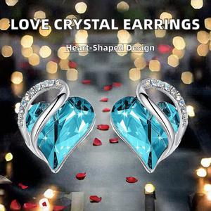 Boucles d'oreilles pendantes en forme de cœur, plaquées argent, avec cristaux de pierres de naissance des douze mois, pour femmes - Product Image 2